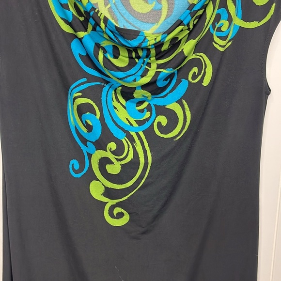 Signature London Womens Dress M Black Green Pullover Swirl Pattern Soft Classy - Picture 5 of 12